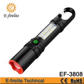 EF-3808 Outdoor High Brightness Waterproof LED Rechargeable Telescopic Focusing Flashlight 5 Modes Flood Sidelight with Hook for Camping
